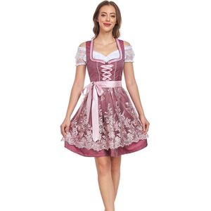 Midi Dirndl voor Dames - Wijnrood, 3-delig voor Oktoberfest en Feestelijke Gelegenheden