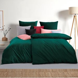 Dekbedovertrek 4-delig Flanellen Zacht, Pluizig Warm 2 Dekbedovertrekken 2 Kussenslopen met Ritssluiting Donkergroen