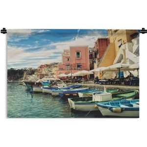 Wandkleed Napels - Vissersboten in de haven van het Italiaanse Napels Wandkleed katoen 90x60 cm - Wandtapijt met foto