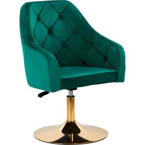 Draaistoel LUX groen fluweel - salonstoel - decor - visagie stoel - kapper stoel - fluweel - gouden stoel