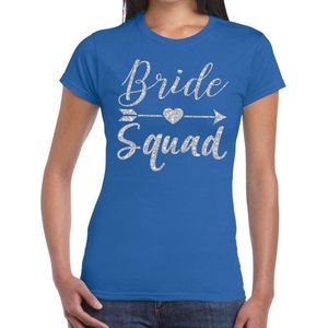 Bride Squad Cupido zilver glitter tekst t-shirt blauw dames - dames shirt Bride Squad- Vrijgezellenfeest kleding S
