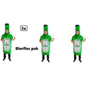 3x Bierfles outfit groen - bier fles bierfeest thema party carnaval apres ski oktoberfest vrijgezellen feest grappig en fout festivalpak