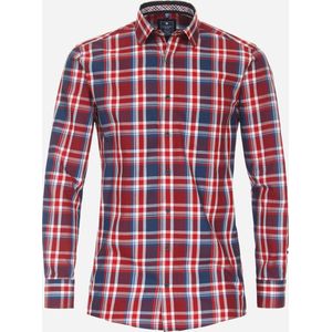 Redmond comfort fit overhemd - popeline - rood geruit - Strijkvriendelijk - Boordmaat: 39/40