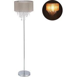Relaxdays vloerlamp woonkamer - kristal - staande lamp - grijs - stof - retro - klassiek