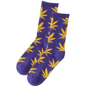 CHPN - Paarse Wiet sokken - Weed socks - Cadeau - Sokken - Paars/Geel - Unisex - One size - 36-46 - Paarse sokken