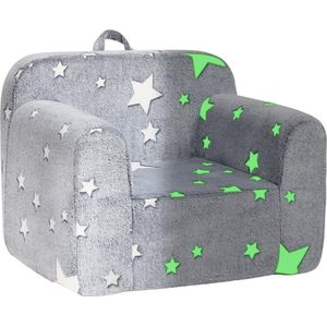 Goodivery ® Ultra Zacht Kinderfauteuil met Sterren - Grijze Fluwelen Leesbank voor Meisjes en Jongens