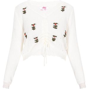 myMo - Comfy Collectie - Trui - V-hals - Lange Mouwen - Bloemenborduurwerk