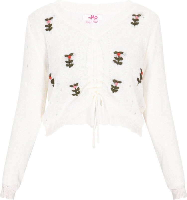 myMo - Comfy Collectie - Trui - V-hals - Lange Mouwen - Bloemenborduurwerk