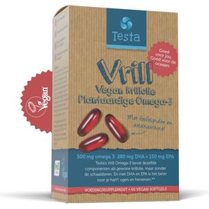 Testa Omega-3 Algenolie - Vegan Krill Olie met Hoge Concentratie Omega 3 - 100% Plantaardig Voedingssupplement - 60 Capsules