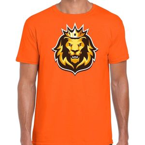 Leeuwenkop met kroon Koningsdag t-shirt - oranje - heren - EK/ WK/ oranje fan shirt / kleding / outfit L