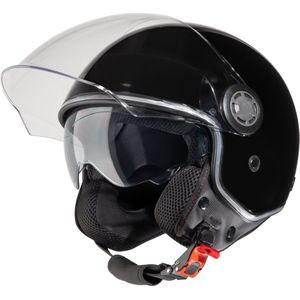 VINZ Pavia Helm Scooter met dubbel vizier / Jethelm / Brommer Helm / Motorhelm / Scooterhelm Retro / Snorfiets helm / Snorscooter helm - Geschikt Voor Helmplicht Blauw Kenteken - Zwart