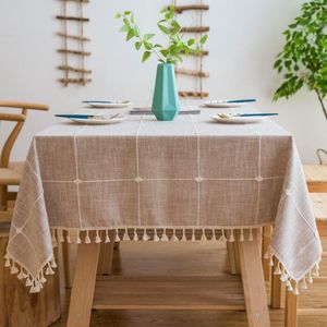Modern tafelkleed met kwastjes, katoen, linnen, outdoor, afwasbaar, keukentafelafdekking voor eettafel (kastanjebruin, rechthoekig, ovaal, 140 x 180 cm)