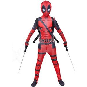 Super hero Marvel Deadpool verkleedkostuum + masker voor kinderen - maat M 110-120 cm - Carnaval, Halloween en verjaardag pak kids suit