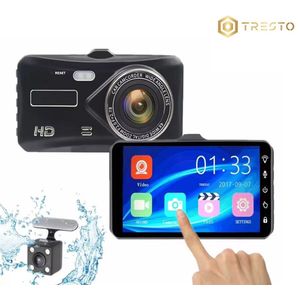 TRESTO - Dashcam 4K Camera – 4 inch Touchscreen – Dashboardcamera – Full HD 1080p – Loop Recording – Nachtvisie – Bewegingssensor – G-sensor – Autocamera Voor én Achter - voor auto
