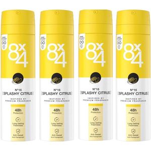 8x4 Deo Spray - No.16 Splashy Citrus 4 x 150 ml - Voordeelverpakking
