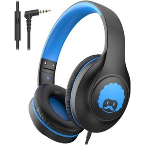 StayPowered Kinder Koptelefoon - Comfortabel en Duurzaam Ontwerp - HD Microfoon - Opvouwbaar Ontwerp - Rijke Stereo Bass - Verwikkelingvrij Nylon Kabel - Verstelbare Pasvorm - Universele 3,5 mm Jack - Zwart/Blauw - Levering Sneller dan Aangegeven!