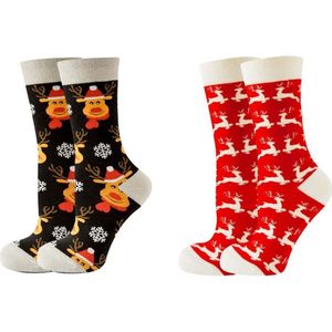 ASTRADAVI Christmas Socks - Sokken - 2 Paar Kerstsokken - Premium Katoenen Normale Sokken - 35/40 - Rood, Wit, Zwart -  Kerstcadeau Idee