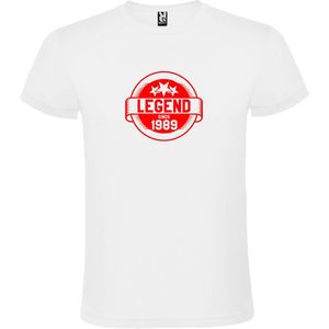 Wit T-Shirt met “Legend sinds 1989 “ Afbeelding Rood Size XS