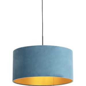 QAZQA combi - Landelijke Hanglamp met kap - 1 lichts - Ø 500 mm - Blauw - Woonkamer | Slaapkamer | Keuken