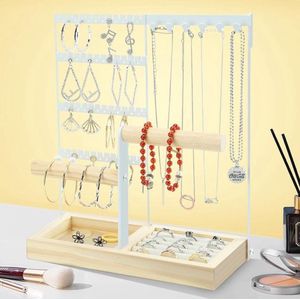 Sieradenstandaard, sieradenhouder, sieradenorganizer, sieradenopslag voor het opbergen van oorbellen, kettingen, armbanden en ringen, decoratieve esthetische accessoires, wit