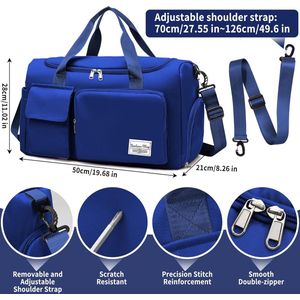 Sporttas Heren Jongen, Reistas Groot Waterdicht Gym Bag met Schoenenvak en Vochtige Vak, Travel Sportbag Boodschappentas Zwemtas Weekendtas Handbagage Fitnesstas Sportzak Fitnesstas, Blauw