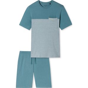 SCHIESSER 95/5 Nightwear shortamaset - heren shortama organic cotton strepen borstzak blauw-grijs - Maat: S