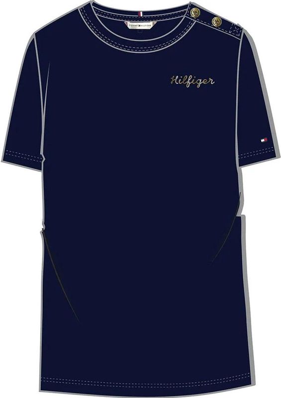 Tommy Hilfiger Reg Gold Button T-shirt Met Korte Mouwen Blauw XS Vrouw