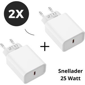 Duo Pack - WiseQ USB-C Snellader - 25W Power Adapter (2 Stuks) - Geschikt voor o.a. iPhone 16 & iPhone 15 - Universeel - Wit