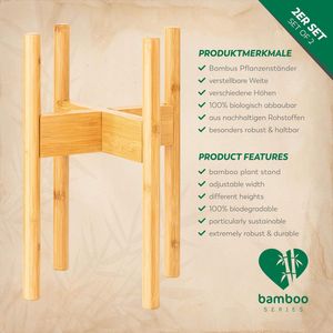 Set van 2 Bamboe Plantenstandaarden - Verstelbare Bloempothouders van Bamboehout voor Binnen en Buiten - Beige
