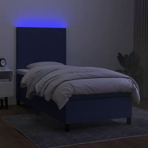 The Living Store Boxspring - LED 90x190cm - Duurzaam - Verstelbaar hoofdbord - Pocketvering matras - Huidvriendelijk topmatras - Blauw