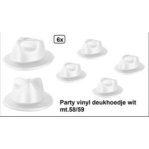 6x Party vinyl deukhoedje wit mt.58/59 - carnaval thema feest party vinyl foam hoedje optocht maffia feestje multi pride