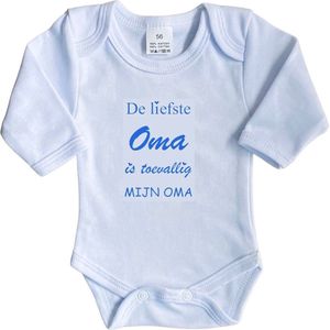 La Petite Couronne Romper Lange Mouw ""De liefste oma is toevallig mijn oma"" Jongens Katoen Wit/blauw Maat 56