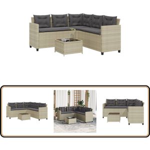 vidaXL L-vormige tuinbank met tafel lichtgrijs Tuinbank - Lounge Set - Buitendining - Outdoor Furniture - Pe Rattan