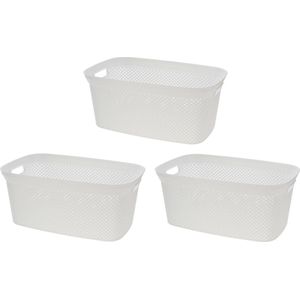 Storage Solutions Wasmand van rotan gevlochten - 3x - wit - kunststof - 35 liter - 35 x 53 x 23 cm