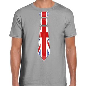 Bellatio Decorations Verkleed shirt voor heren - stropdas Engeland - grijs - supporter - themafeest XL