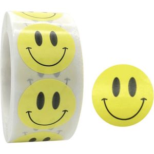 500 Stickers Smiley Op Een Rol - 2,5cm - Stickers Smiley - Label Smiley - Beloningsstickers - Stickers Kinderen - Sluitsticker - Sluitzegel - Blij - Geel - IXEN