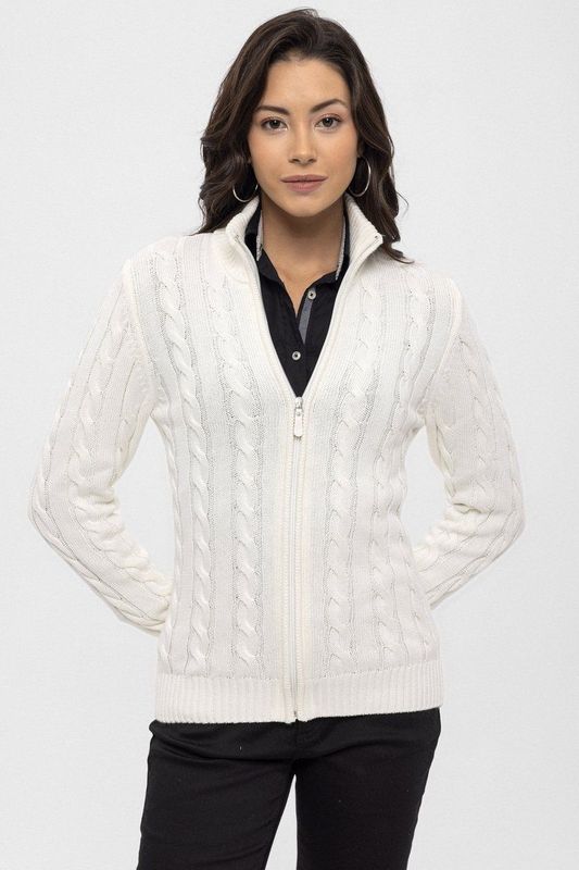 Felix Hardy - Kabelgebreid Vest - Ecru - 100% Katoen - Dames