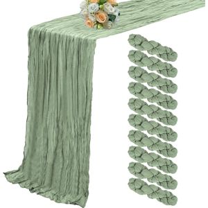 10 stuks saliegroene kaasdoeken-tafelkleden, 90 x 300 cm, boho-gaastafelkleden, lange kaastafelkleden voor feest, banket, bruiloft, verjaardag, tafeldecoratie