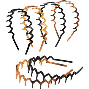 Gerecyclede plastic zigzag-hoofdbanden - 6 stuks voor mannen en vrouwen met zwarte haaientandkam