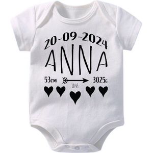 Hospitrix Baby Rompertje met Geboortegegevens Zwart Meisje 2.0 | Korte Mouw | Cadeau voor Zwangerschap | Bekendmaking | Aankondiging