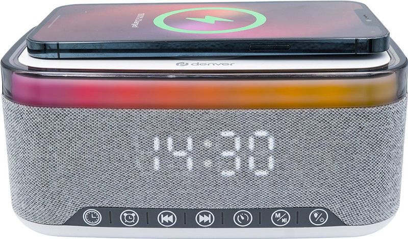 Denver CRQ225 - Wekkerradio - Draadloze Oplader - Bluetooth - White Noise Machine - FM Radio
