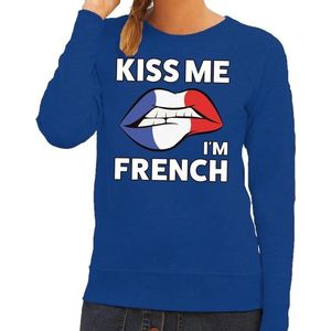 Kiss me I am French sweater blauw dames - feest trui dames - Frankrijk kleding XL