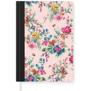 Notitieboek - Schrijfboek - Bloemen - Roze - Pastel - Notitieboekje klein - A5 formaat - Schrijfblok