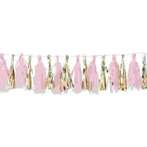 Babyshower decoratie Oh Baby! Tassel kwasten slinger - Roze & goud - (2 meter)