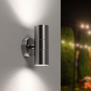 Jasmin dimbare LED Wandlamp - 6000K daglicht wit - GU10 - Rond - Up & Down light - RVS - IP44 voor buiten