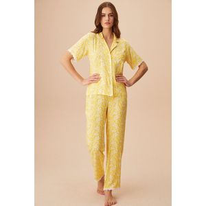 Suwen- Viscose Dames Pyjama- Luxe Pyjamaset- Geel Maat L