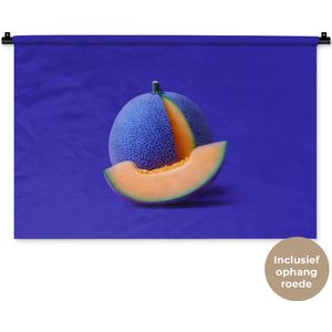 Wandkleed 90x60 cm - Wanddoek Meloen - Blauw - Oranje - Kunstzinnig - Wandtapijt - Wandkleden