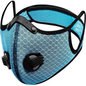 Sportmasker met actieve koolstof filter - 2 ademventielen - lichtblauw