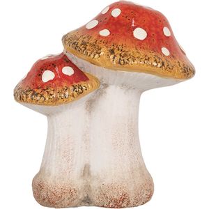 Clayre & Eef Decoratie Paddenstoel 14x11x17 cm Rood Wit Keramiek