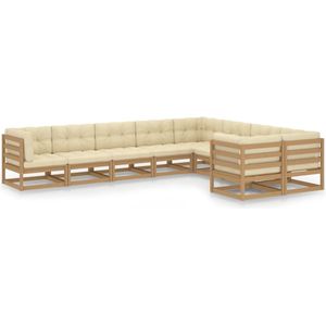 vidaXL - 9-delige - Loungeset - met - kussens - massief - grenenhout - honingbruin